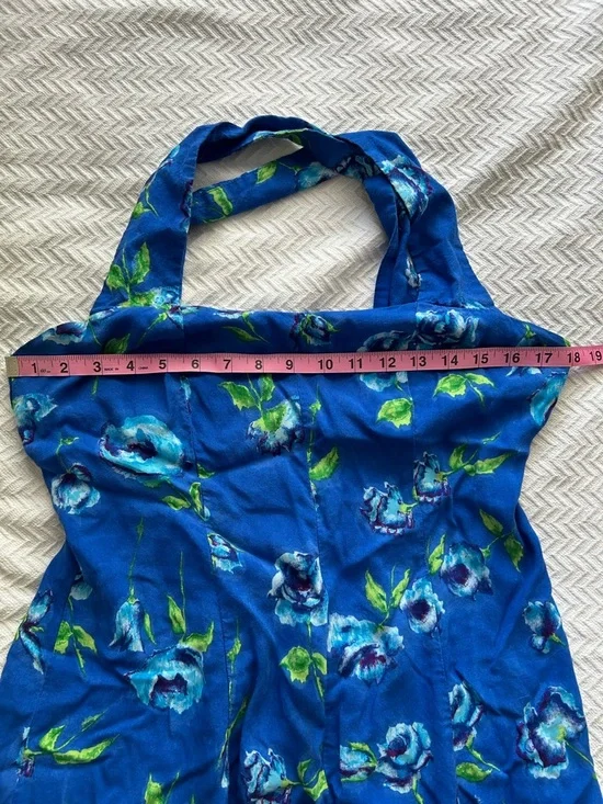 Connected VTG 90s Blue Rose Floral Midi Dress Sz 14 CrissCross Back Cottagecore - Picture 6 of 9
